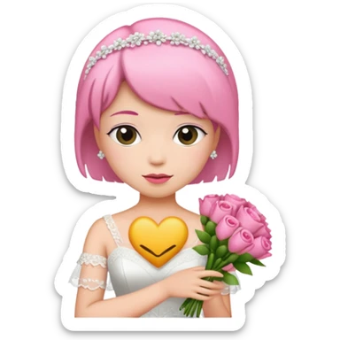 pink short haired bride with bouqet sticker