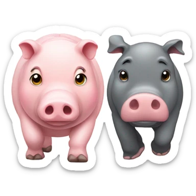 pig and hippo walking together sticker