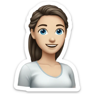 White girl dark brown hair blue eyes smiling sticker