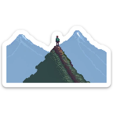person standing on a mountain peak, sunrise background sticker