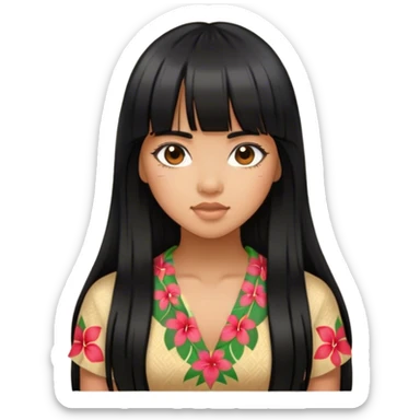 Hawaiian girl with long black hair and bangs  sticker
