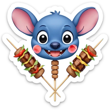 Stitch eating grilled meat on skewers sticker
