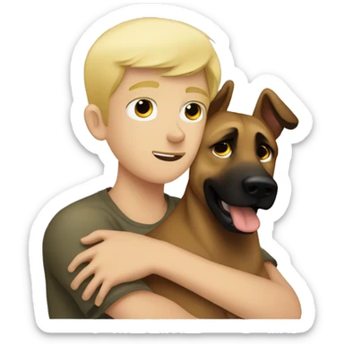 blond boy who hugs his Malinois tightly because he is afraid sticker