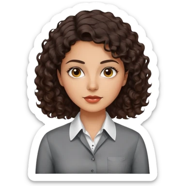 30 yr iranian woman dark brown hair curly wavy short hair, dress shirt sticker
