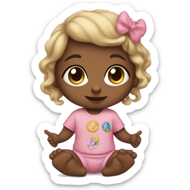 Baby girl holding up peace sign sticker