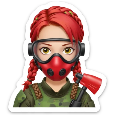 paintball player face girl braided red hair sticker