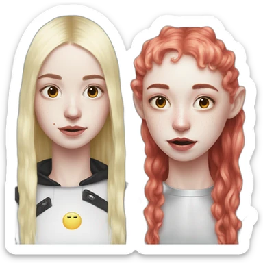 Grimes with milk dripping down face, elon musk smirking, duo sticker