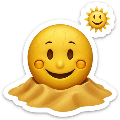 A smiley face positioned behind a brown beach emoji sticker