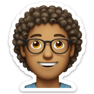 guy with round face and round glasses, curly hair and brown eyes, smiley  sticker