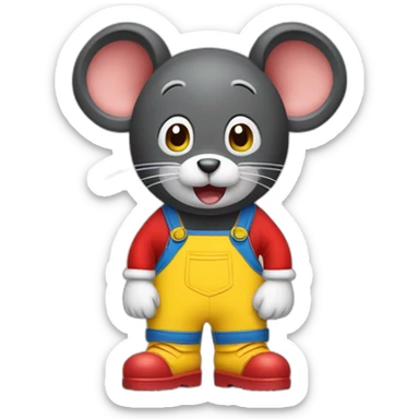 Black mouse white gloves red dungarees yellow shoes big circle ears sticker