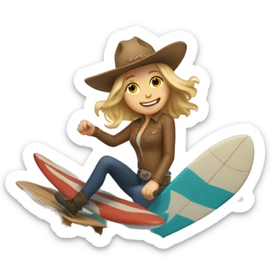 White Girl surfing a wave wearing a cowboy hat sticker