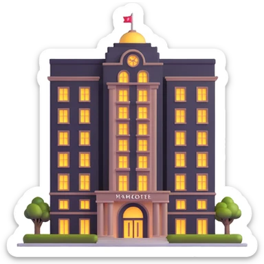 luxurious hotel building with lit entrance and many floors sticker