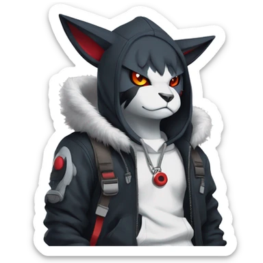 Dark Anthro Cool Litten-Absol-Zangoose-Pokémon Punk Techwear Hoodie Cargo Collar Full Body sticker