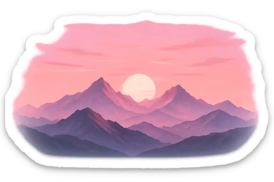 pink sunset over mountains sticker