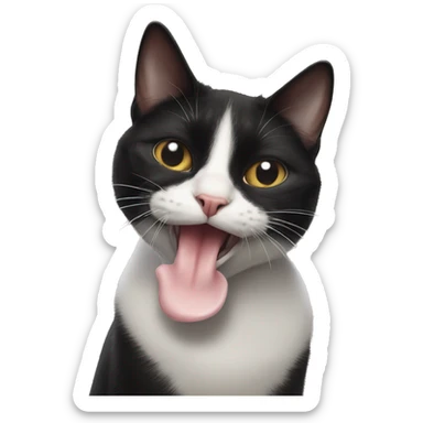 tuxedo cat sticking out tounge in a freaky way sticker