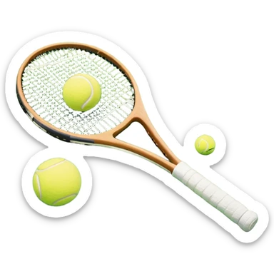 A tennis racket resting on the green grass of a tennis court, with a tennis ball placed nearby and the net stretching across the court. The background captures the fresh, open atmosphere of a traditional grass court, emphasizing the elegance and precision of the sport. sticker