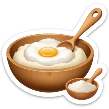 baking ingredients next to a mixing bowl sticker