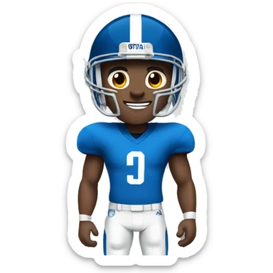 football player in a blue uniform, short hair, prominent ears and narrow eyes sticker