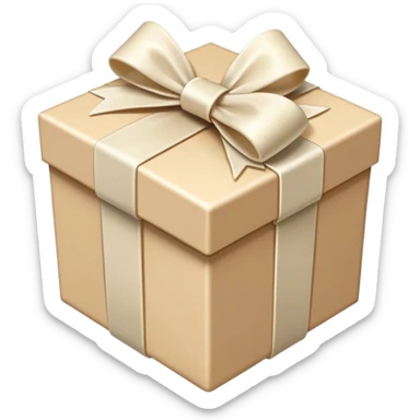 Realistic beige gift box with ivory bow sticker