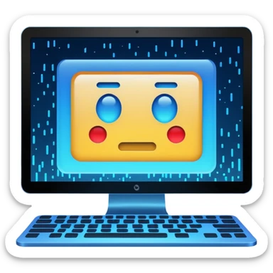 make a computer screen with a error emoji sticker
