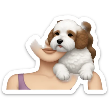 White girl brown hair sleeping with Mini Bichon sticker