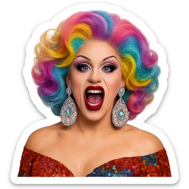 drag queen with oversized earrings and colorful wig sticker