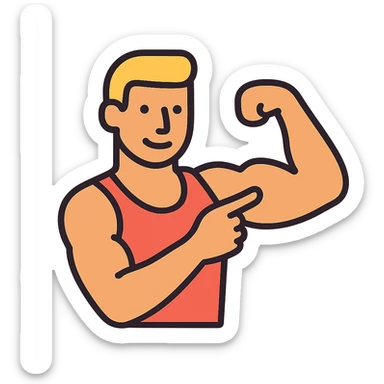  a very strong sportsman boasting his huge arm muscles. Pointing to them. sticker