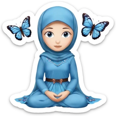 Turkish beautiful finish Konya girl blue eyes with hijab and butterfly dress on the floor  sticker