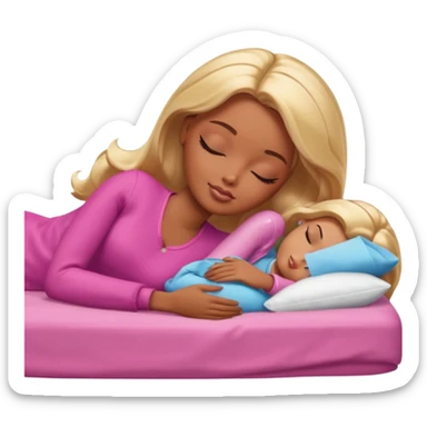 Brown skin blonde hair Barbie laying on side sleeping in bed with eyes closed sticker