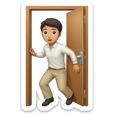 korean man escape door sticker