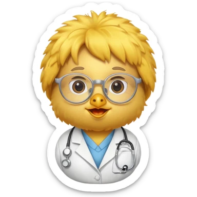 chick animal with glasses, wearing doctor uniform sticker