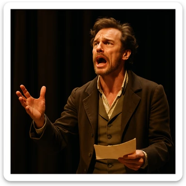 theatrical actor reciting lines, emotional, stage, dramatic expression sticker