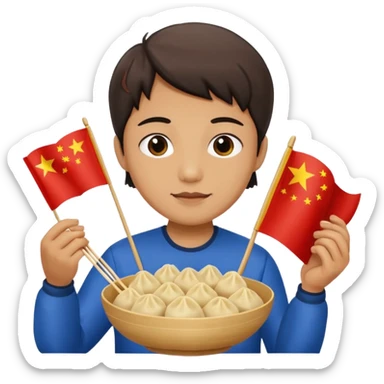 person holding chinese flag and eating dumplings sticker