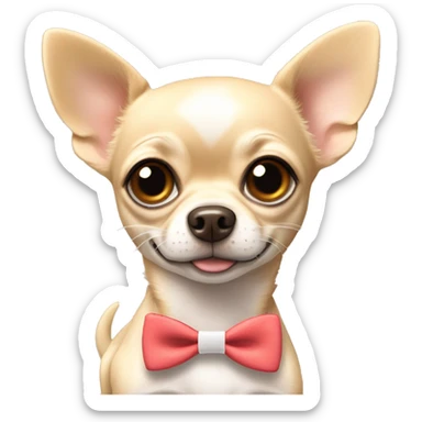 Dog beige chihuahua with bow and name tag saying rio sticker