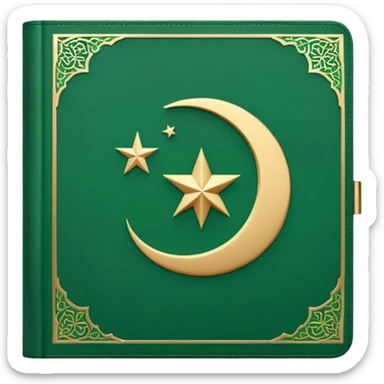 Closed Quran with the Islamic Symbol on it (moon and star) green from left to right sticker