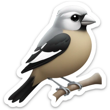 Finch, black back, white chest with 2 black bands, silver beak, silver feet, black eyes sticker
