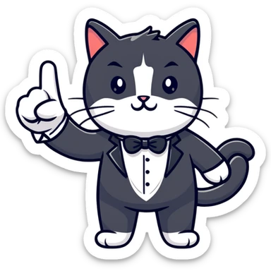 Tuxedo cat lifting up middle finger sticker