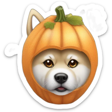 Akita dog wearing a pumpkin costume sticker