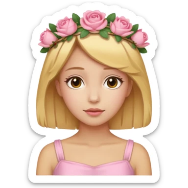 ["Light golden skin female, short honey-blonde hair, wearing a soft pink rose crown."] sticker
