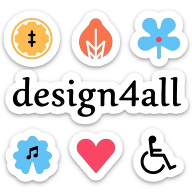 design4all logo, inclusive design concept with accessibility symbols sticker