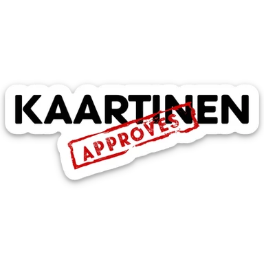 bold black text KAARTINEN and two mm under it red stamp with text APPROVES sticker