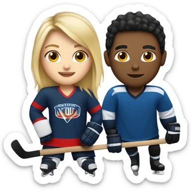 A blonde girl with a brunette hockey player guy sticker