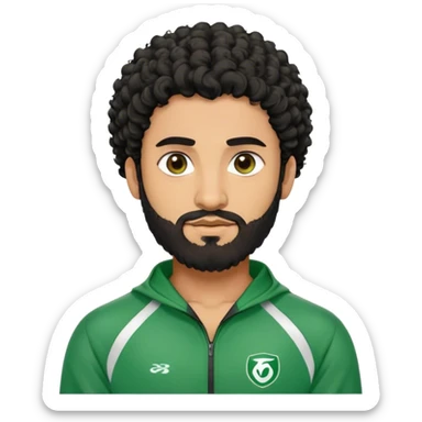 Abdul Ali : Age: Late 20s
Appearance: A strong-built South Asian man with curly black hair, a beard, and dark brown eyes.
Outfit: Green player tracksuit  sticker