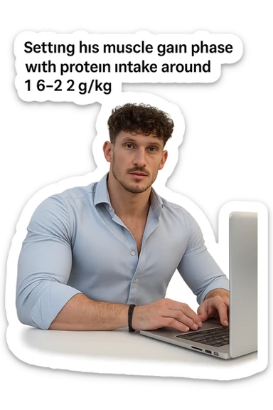 Uomo che imposta la sua fase di massa a proteine intorno 1.6 - 2.2g per kg sticker