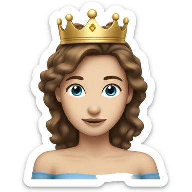cozy girl with brown hair blue eyes and crown sticker