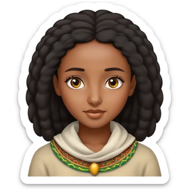 beautiful Ethiopian girl, warm expression, natural hair, traditional features, high definition, precise details, iOS Apple style emoji sticker