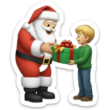 Santa giving a gift to young boy sticker