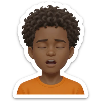 black boy curly hair orange shirt tired yawning sticker
