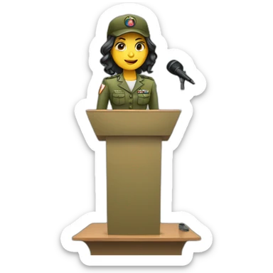 Army speaker girl with a microphone standing on a podium  sticker