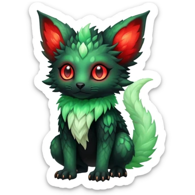 Kawaii Cute Edgy Black Green Red ethereal Fionbri-Vernid-Trico-fantasy-animal-creature full body sticker
